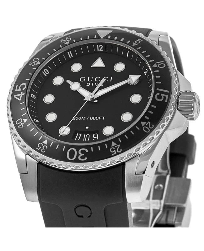 Gucci Dive Black Dial Rubber Strap Men's Watch YA136204B