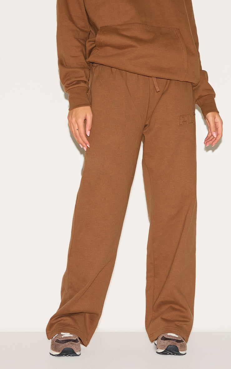 PRETTYLITTLETHING Taupe Premium Embossed Wide Leg Joggers