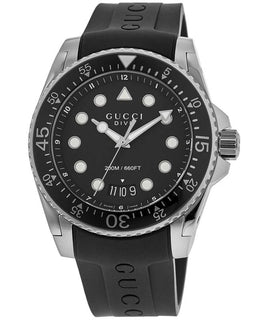 Gucci Dive Black Dial Rubber Strap Men's Watch YA136204B