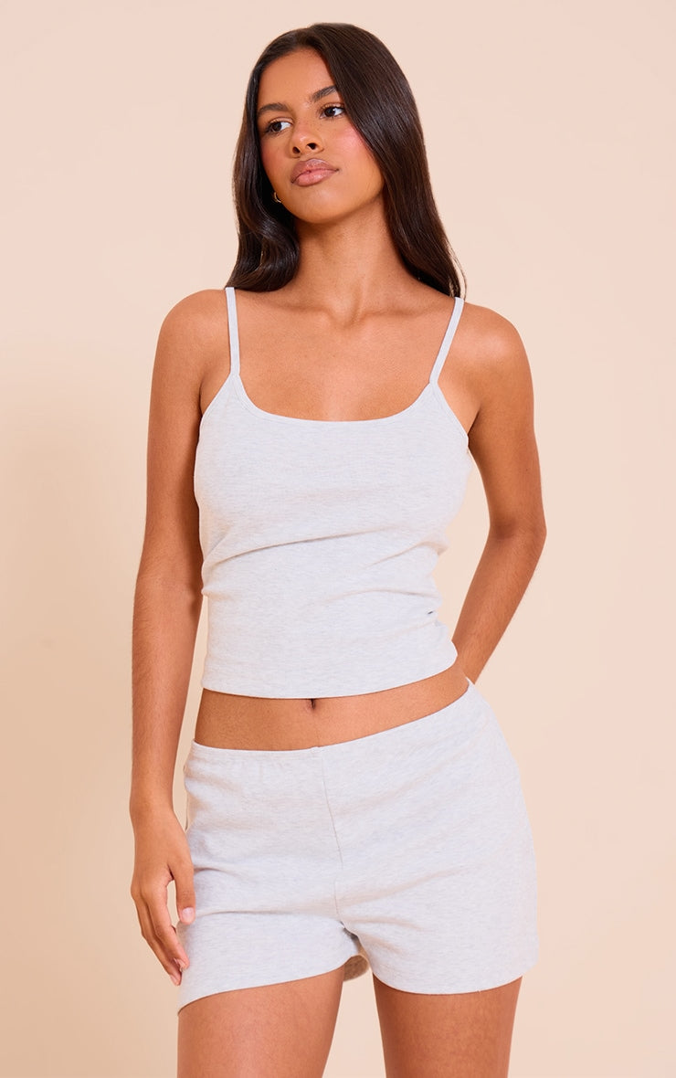 Petite Ash Grey Modal Strappy Ribbed Vest Top