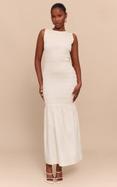 Natural Shirred Detail Drop Waist Maxi Dress