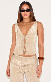 Tall Clay Textured Open Back Top