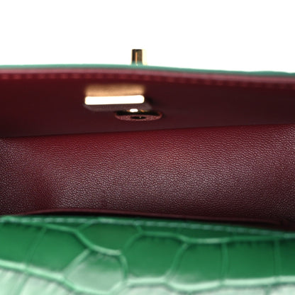 Chanel Calfskin Crocodile Embossed Turn Around Mini Flap Emerald