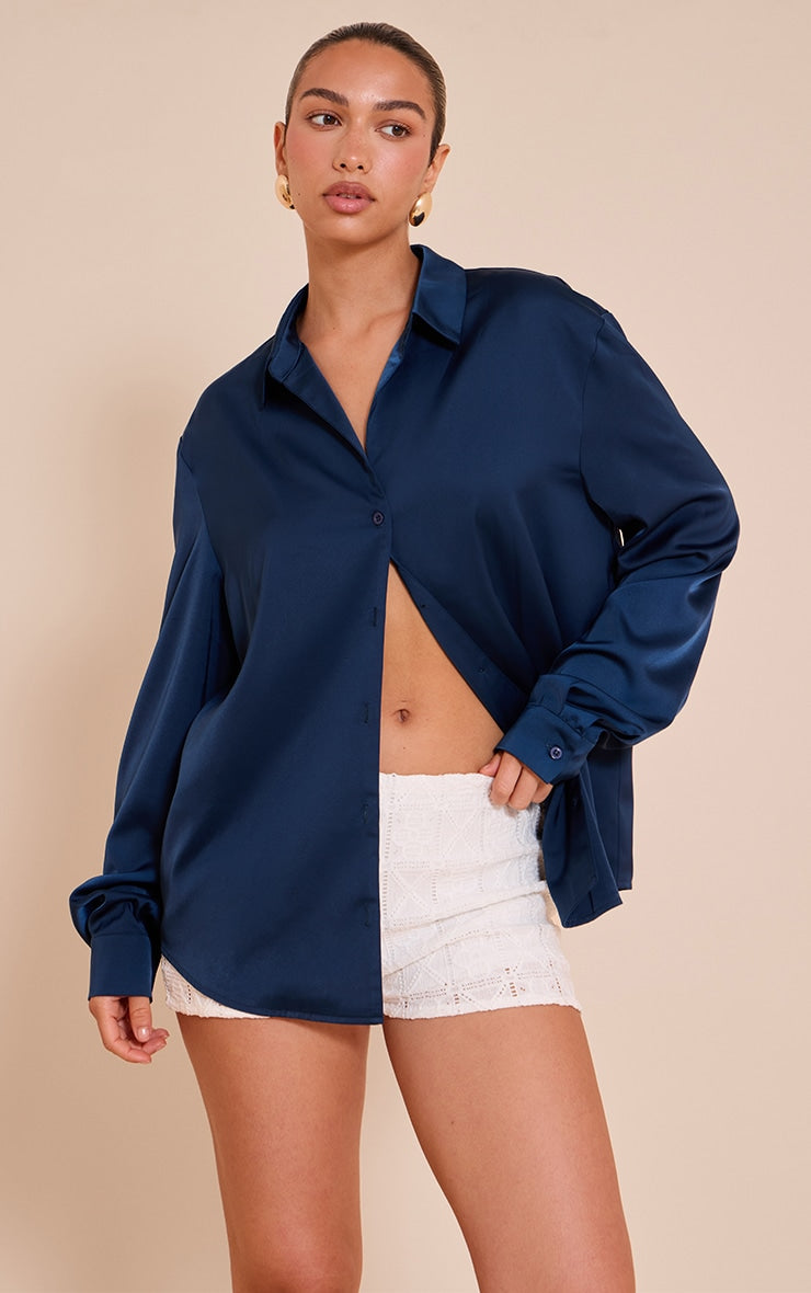 Navy Satin Oversized Shirt