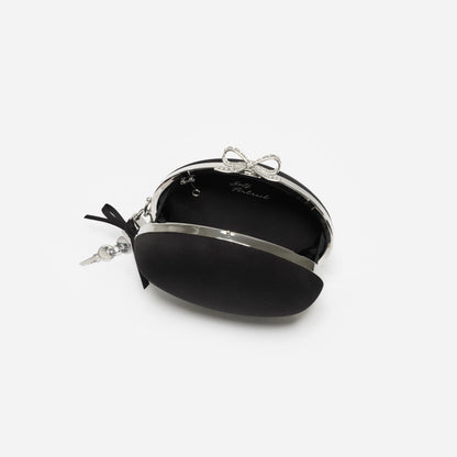 Black Satin Oval Clutch