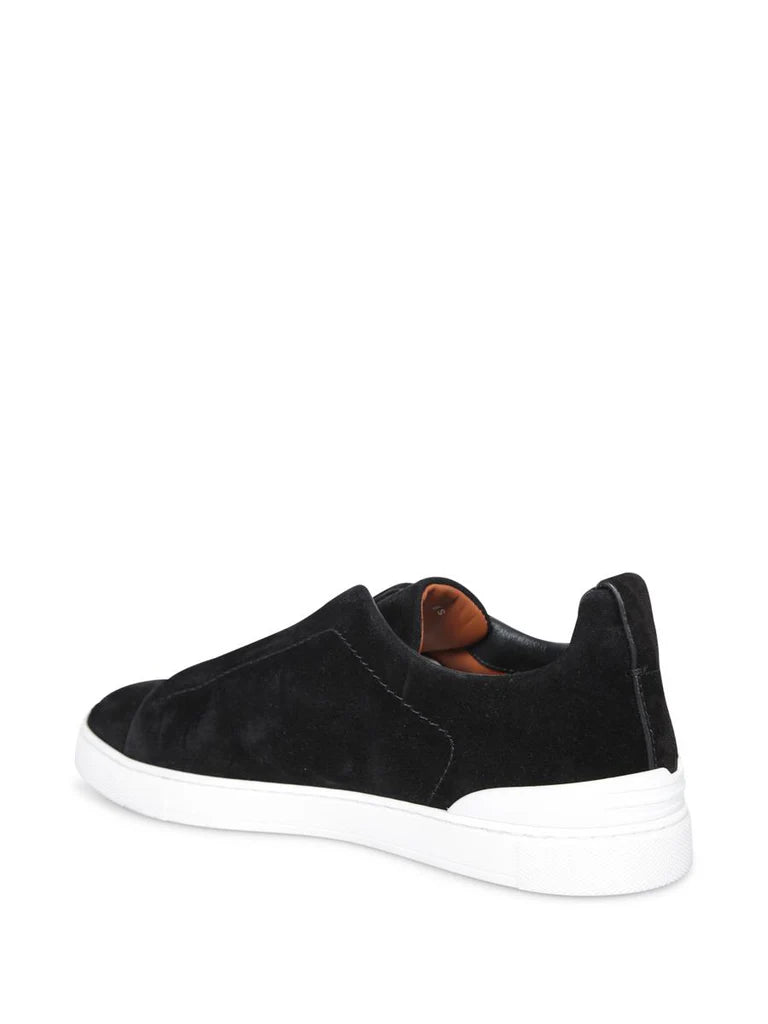 Zegna Men’s Triple Stitch™ Black Suede Slip-On Sneakers – Iconic Detailing & Timeless Comfort
