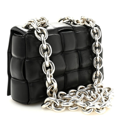 Lambskin Maxi Intreccio Padded Chain Cassette Crossbody Bag Black