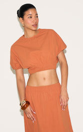 Burnt Orange Sheered Waist Cap Sleeve Crop Top