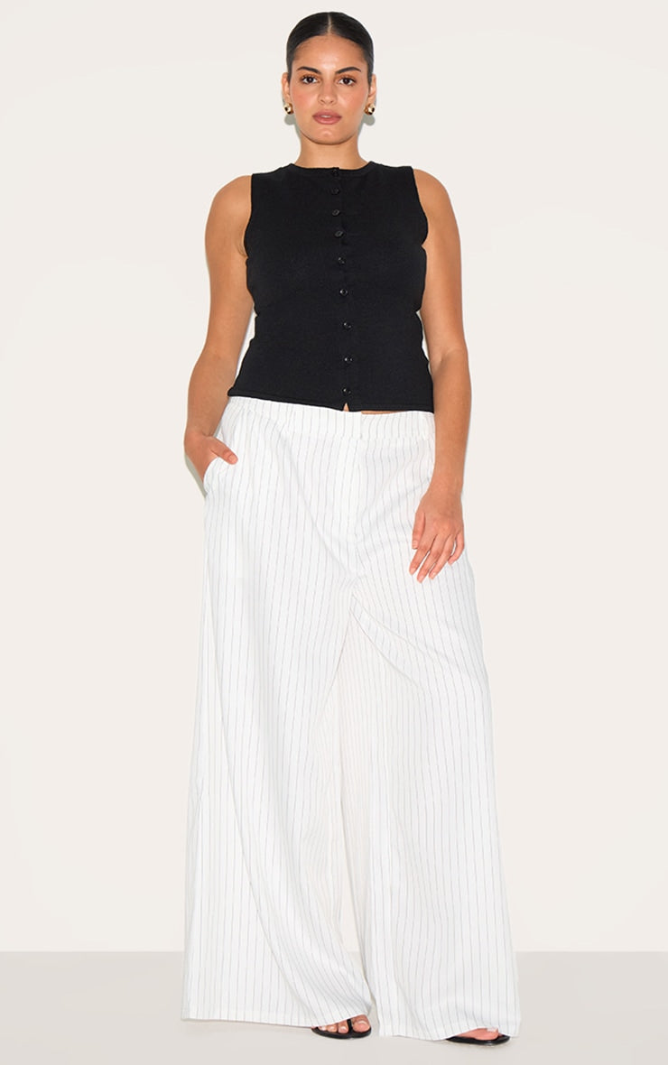 Plus Latte Maxi Pinstripe Tailored Woven Straight Leg Trousers