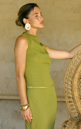 Chartreuse Chiffon High Neck Cowl Top