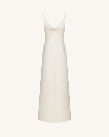 Iris Motif Satin Slip Gown - White