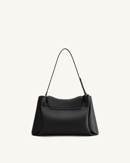 Rhea Pebbled Double Buckle Shoulder Bag - Black