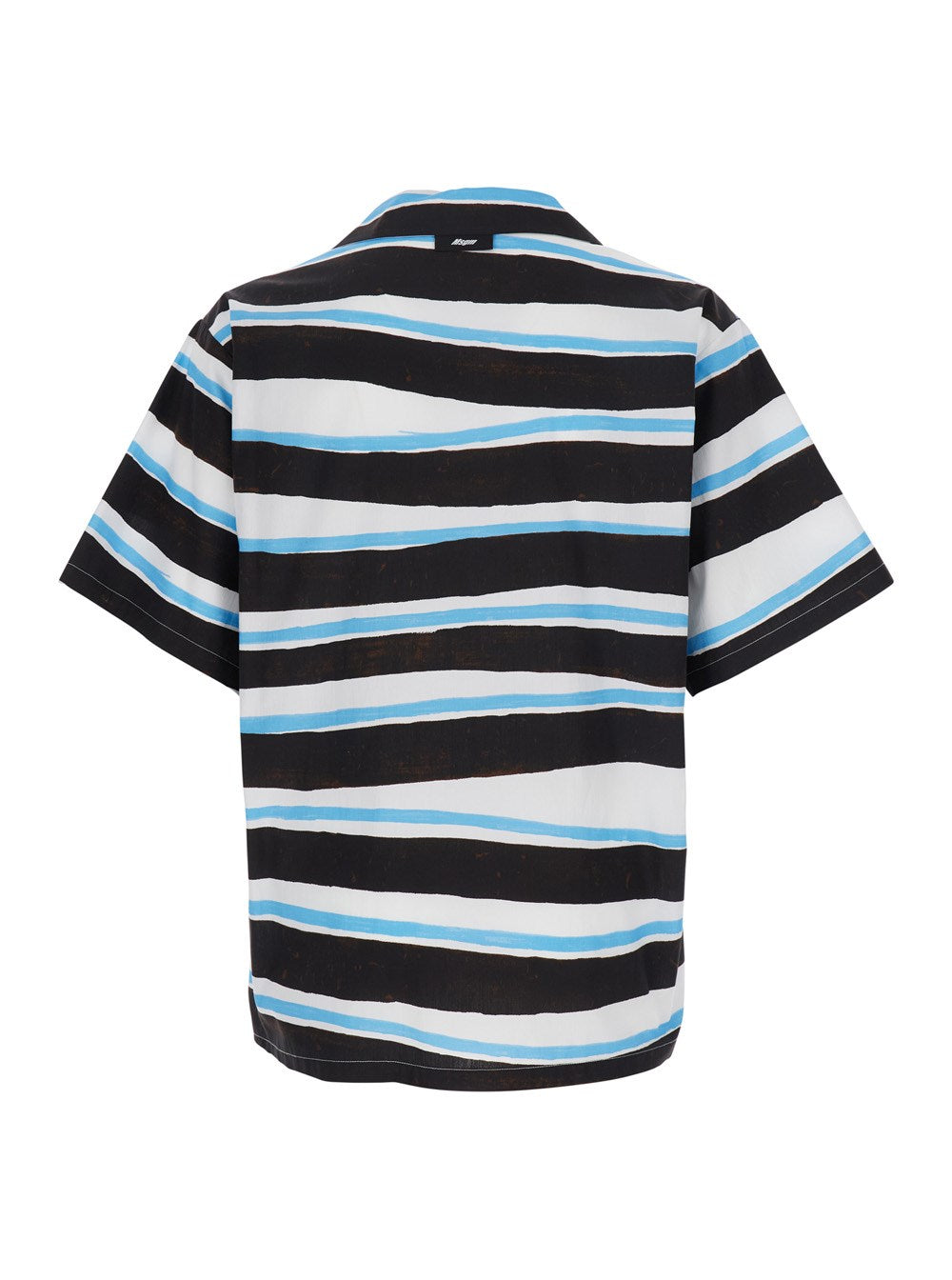 Msgm Blue Shirt with All-Over Asymmetric Striped Motif in Cotton Man