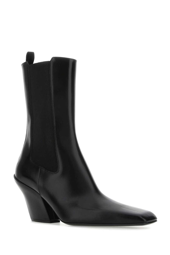 Prada Black Leather Pointed-Toe Ankle Boots
