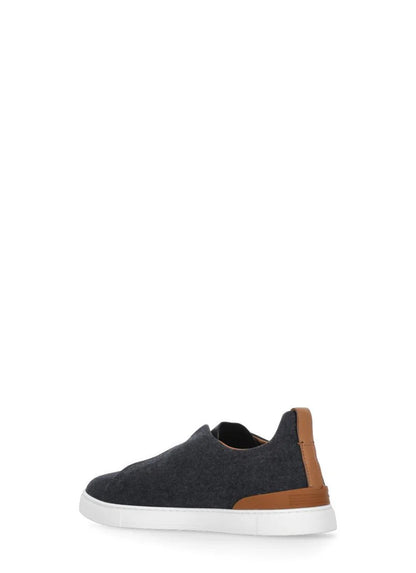 Zegna Men’s Grey Leather & Wool Slip-On Sneakers – Sanitized® Insole, Contrast Sole