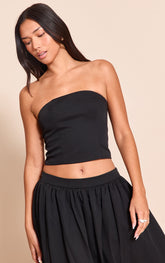 Black Woven Seam Detail Bandeau Top