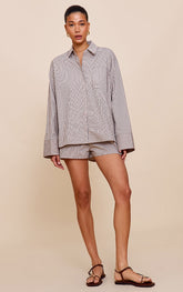Stone Pinstripe Woven Elastic Waist Floaty Shorts