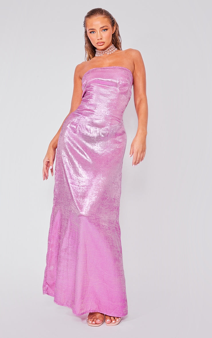Bright Pink Textured Bandeau Maxi Dress