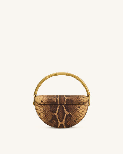 Sylvie Snake Print Half-Moon Top Handle Bag - Yellowish Brown