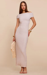 Stone Textured Bardot Sleeveless Maxi Dress