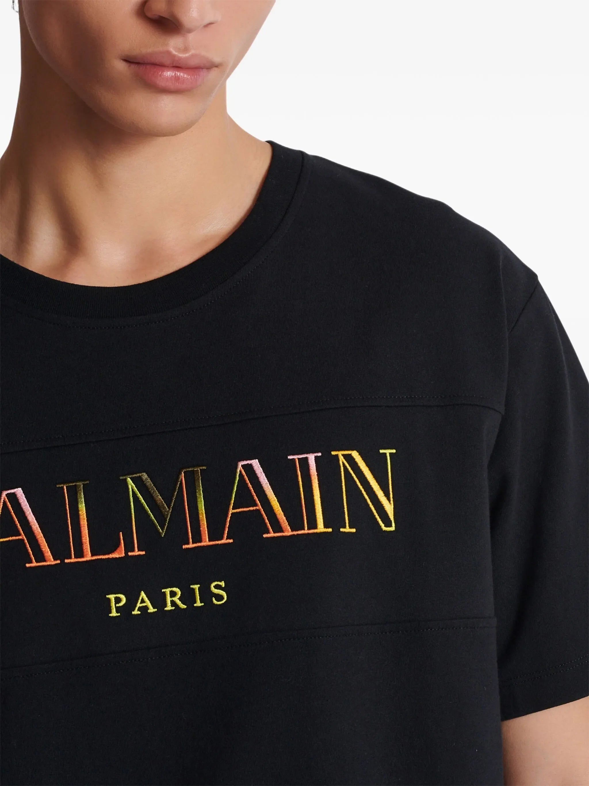 Balmain Paris Multi-Coloured Embroidered Logo Oversized T-Shirt in Black