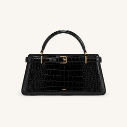 Elena Classic Top Handle Bag - Black Croc