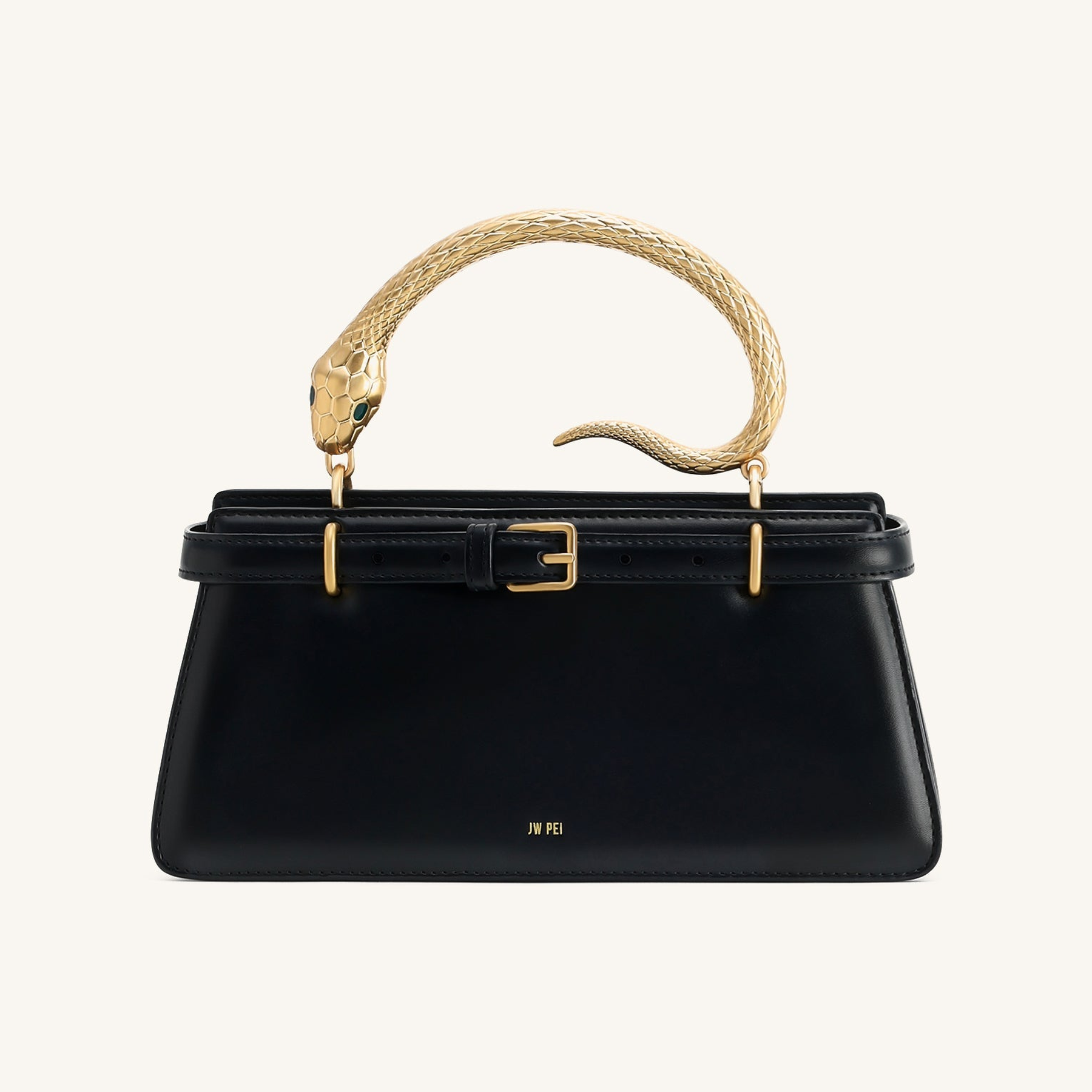 Elena Snake Handle Top Handle Bag - Black