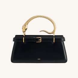 Elena Snake Handle Top Handle Bag - Black