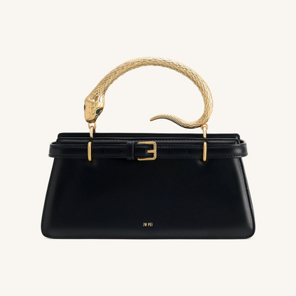 Elena Snake Handle Top Handle Bag - Black