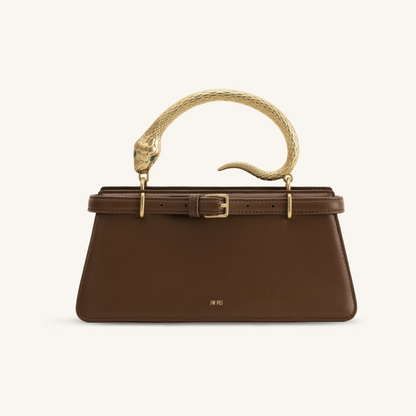Elena Snake Handle Top Handle Bag - Dark Brown