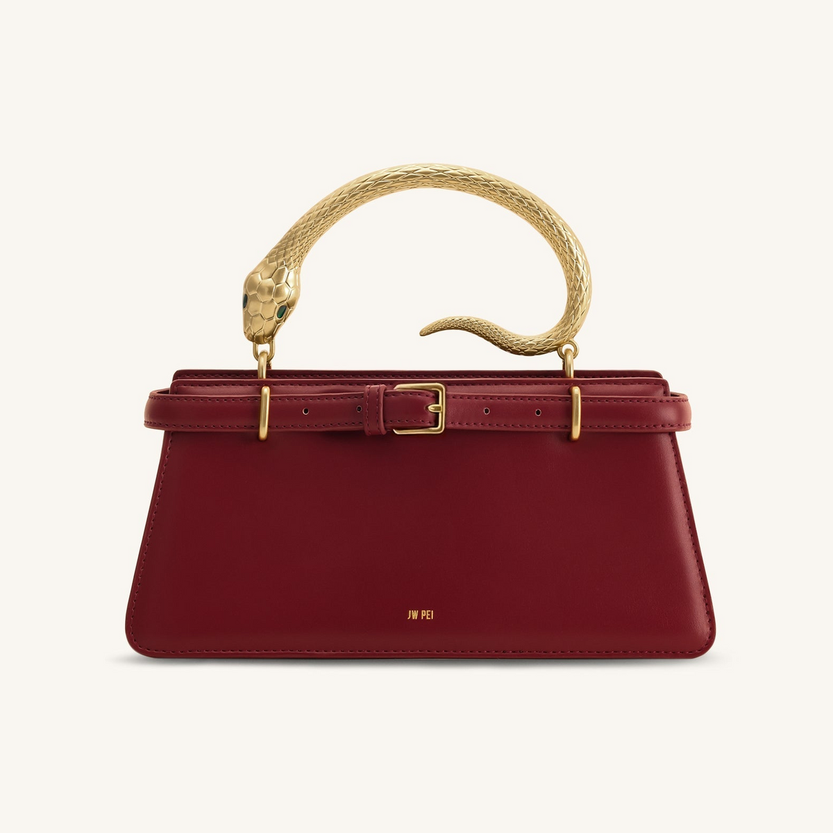 Elena Snake Handle Top Handle Bag - Wine Red