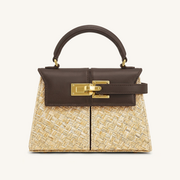 Elise Faux Straw Handbag - Brown