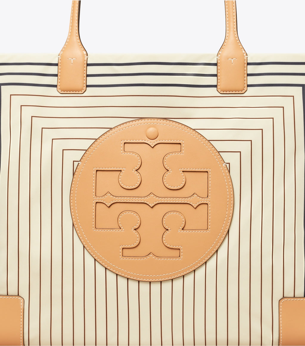 Tory Burch ELLA TOTE BAG BOX STRIPE/NATURAL VACHETTA - Bags | Shop From The Mirage