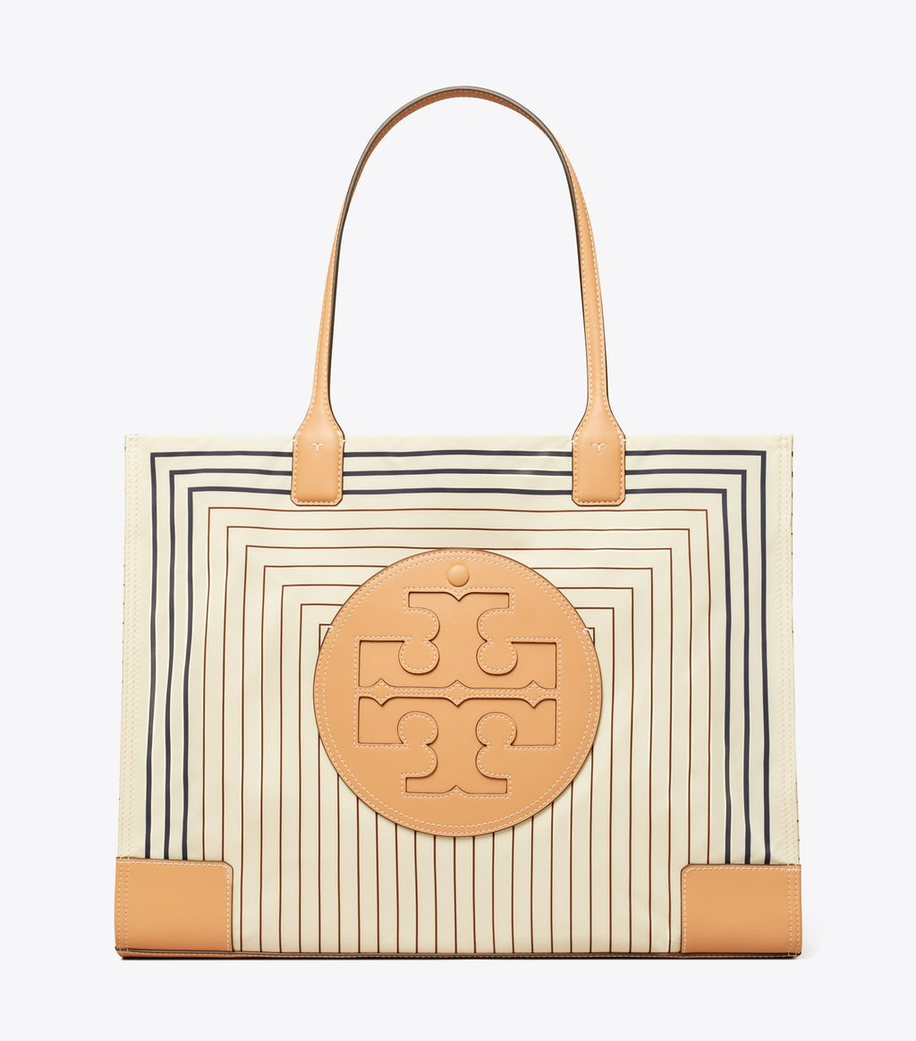Tory Burch ELLA TOTE BAG BOX STRIPE/NATURAL VACHETTA - Bags | Shop From The Mirage