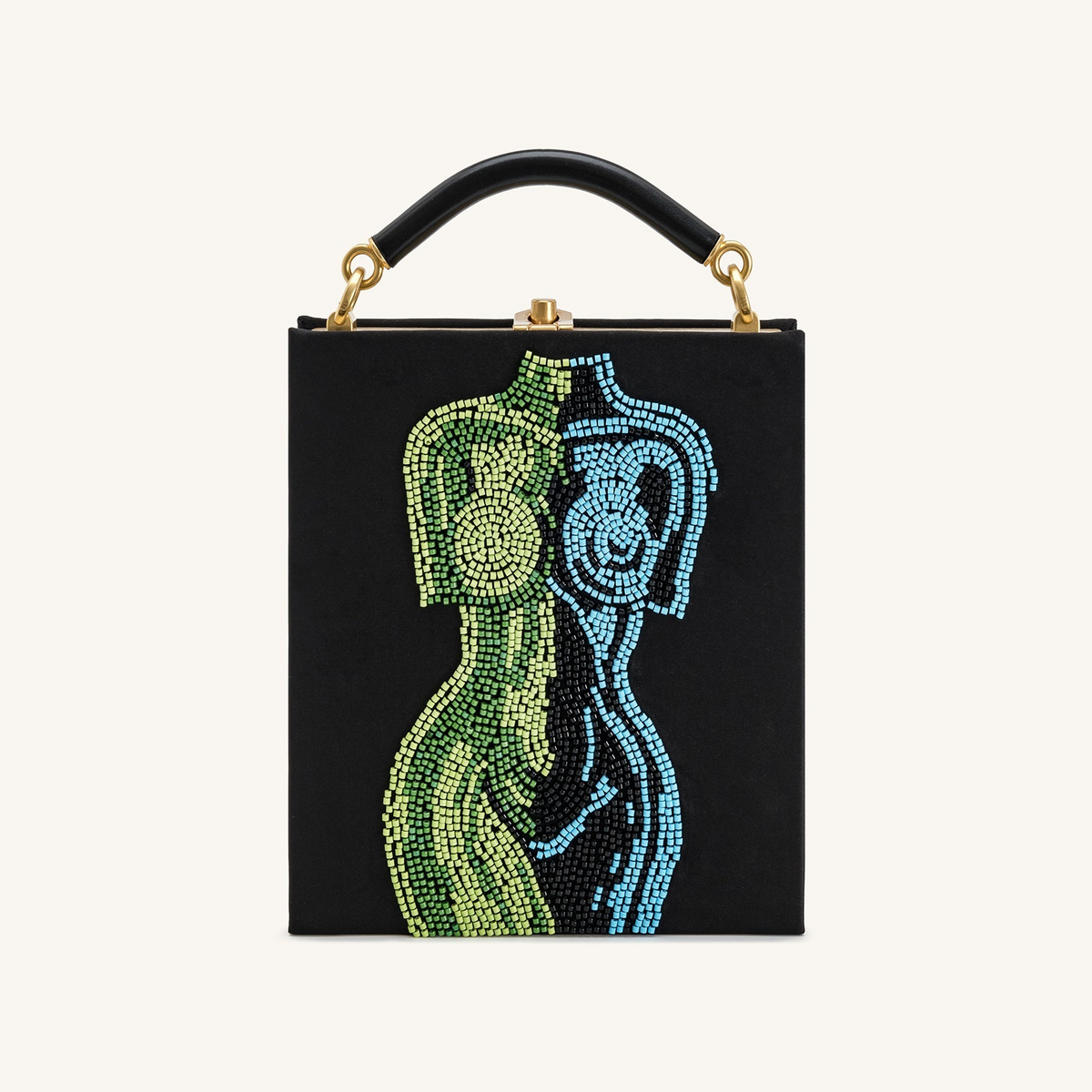 Elle Colorful Beaded Book Top Handle Bag - Black