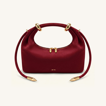 Ellie Faux Suede Metal Ring Embellished Top Handle Bag - Burgundy