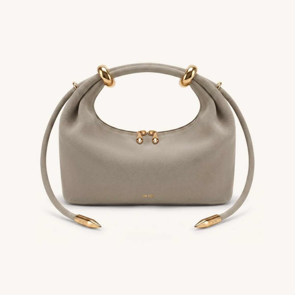 Ellie Faux Suede Metal Ring Embellished Top Handle Bag - Grey