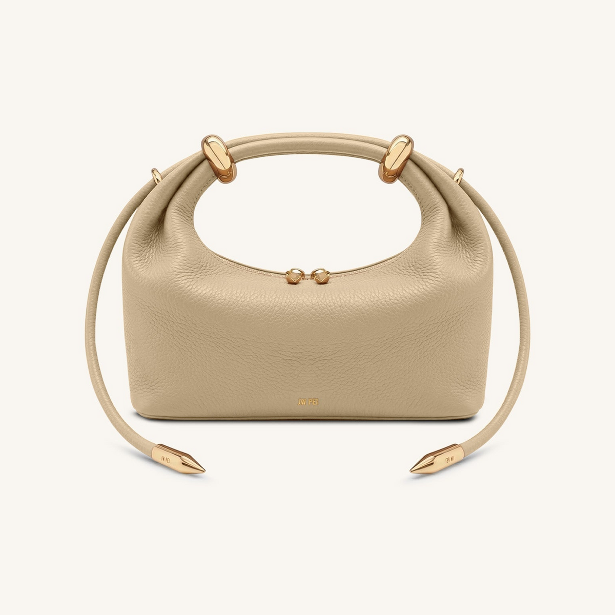Ellie Metal Ring Embellished Top Handle Bag - Beige