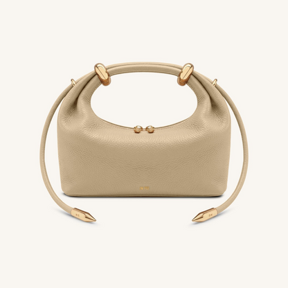 Ellie Metal Ring Embellished Top Handle Bag - Beige