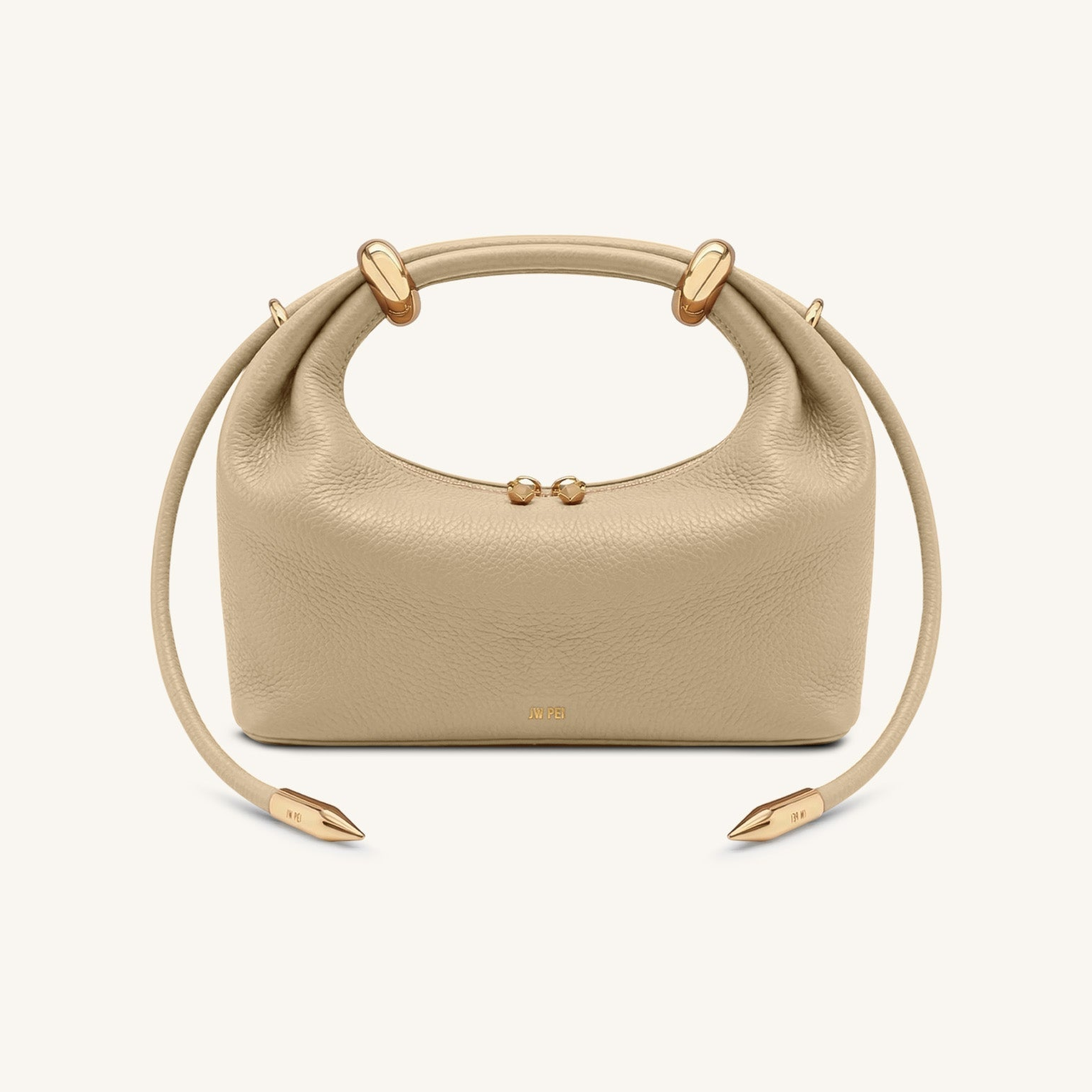 Ellie Metal Ring Embellished Top Handle Bag - Beige