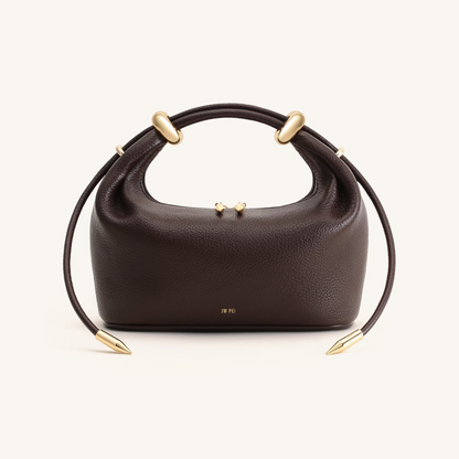 Ellie Metal Ring Embellished Top Handle Bag - Dark Brown