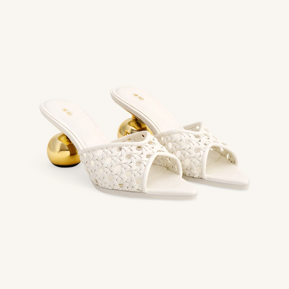 Ellie Woven Sphere Heel Mules - White