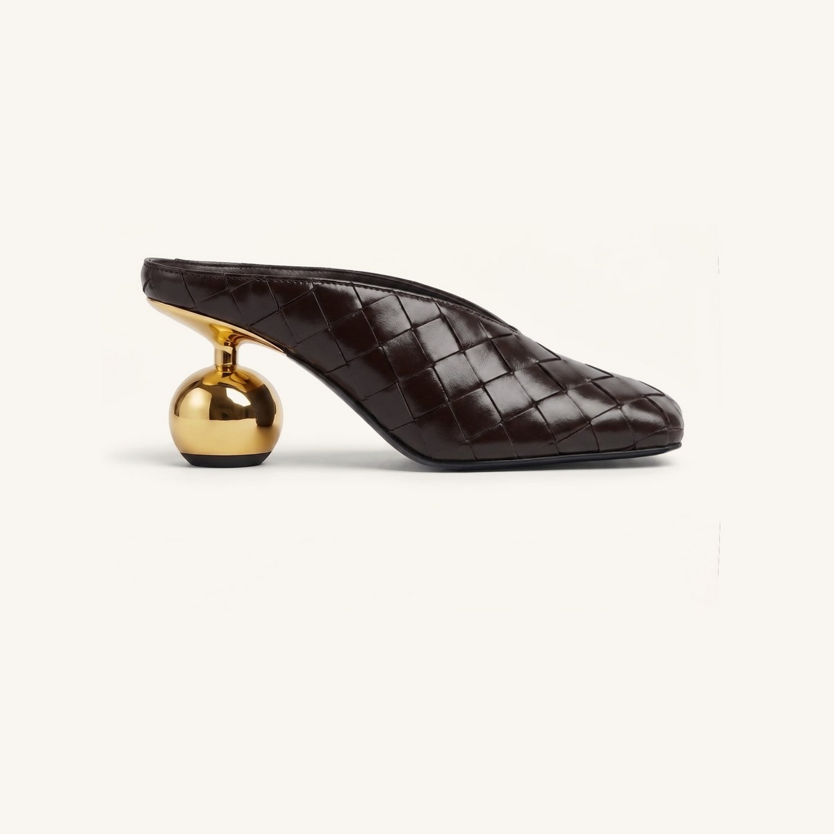 Ellie Woven Square-Toe Mule Heels - Dark Brown