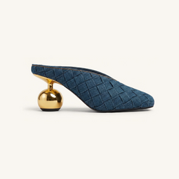 Ellie Woven Square-Toe Mule Heels - Denim Blue