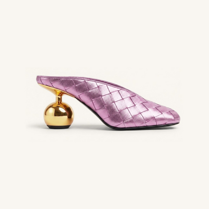 Ellie Woven Square-Toe Mule Heels - Purple