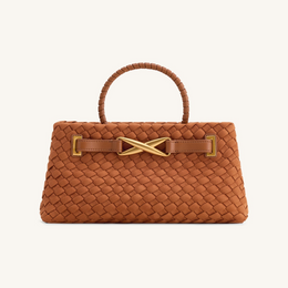 Elora Faux Suede Woven Tote Bag - Brown