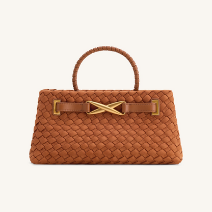 Elora Faux Suede Woven Tote Bag - Brown