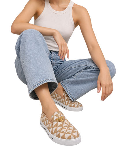 Embroidered fabric slip-on shoes