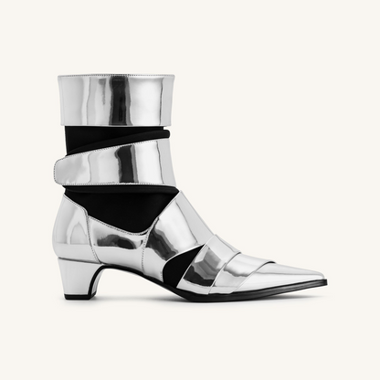 Emily Strap Ankle Boots - Silver