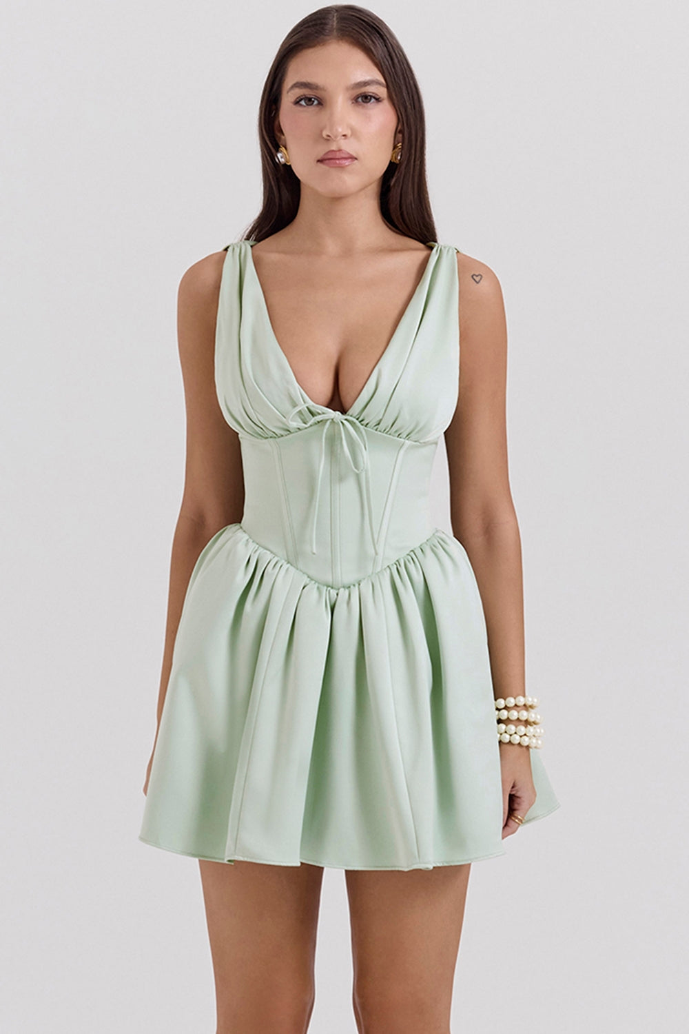 Pistachio satin mini dress